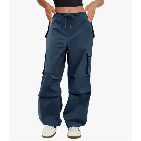 Copy Leaf Womens Cargo Pants Navy Blue Size Large Loose Baggy Fit - Picture 1 of 9